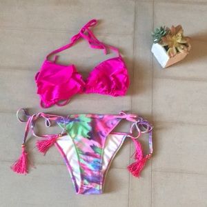 Brand new fuchsia and watercolor two piece